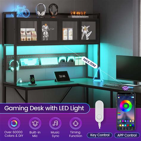 Sikaic LED Reversible L Shaped Gaming Desk Black