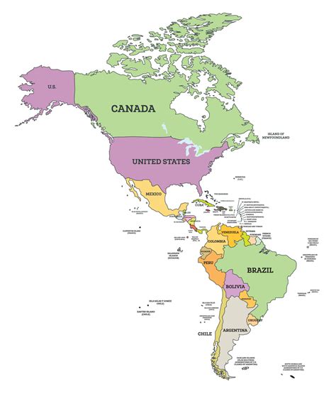 mapa político de américa del sur y del norte en proyección mercator ...