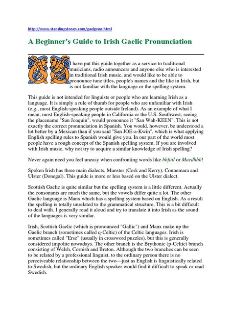 A Beginner's Guide To Irish Gaelic Pronunciation: Bhfuil Maedhbh | PDF ...