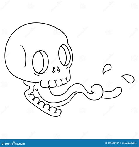 Quirky Line Drawing Cartoon Skull Stock Vector - Illustration of ...