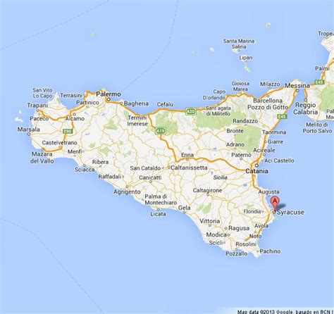 Syracuse on Map of Sicily