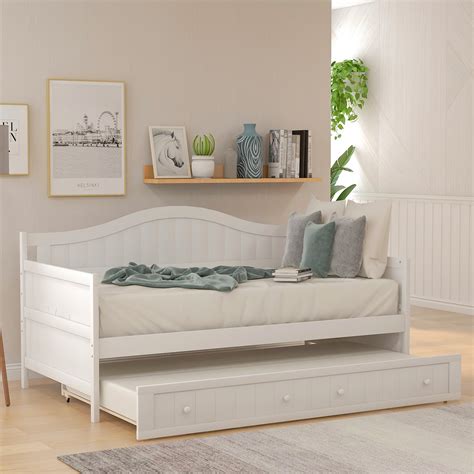 enyopro Wooden Daybed Frame Twin Size, Daybed with a Trundle, Dual-use Sturdy Sofa Bed for ...