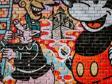 Mickey Mouse vægmaleri, Maleri, vægmaleri, væg, Christiania, København, Danmark, båd ...