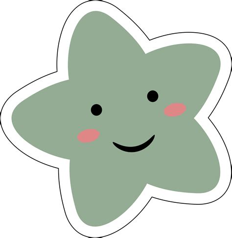 Green kawaii Cute stars Pastel with smile Faces cartoon on transparent ...