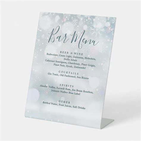 Elegant Winter Wonderland Bar Menu Pedestal Sign | Zazzle