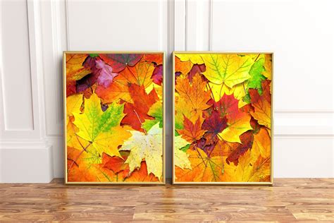 Set of 2 Maple Autumn Leaves Digital Wall Art Instant Download | Etsy