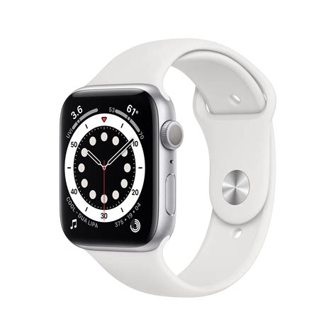 Apple Watch Series 6 GPS, 44mm Silver Aluminum Case with White Sport ...