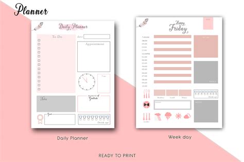 Pink Daily Planner Printable, Productivity planner