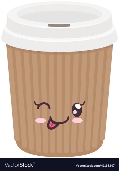 Cute paper cup coffee to go sticker kawaii icon Vector Image