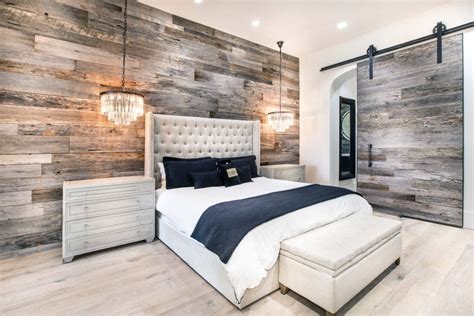 PBW: Tobacco Barn Grey Wood Wall - Master Bedroom