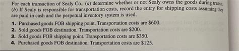 Solved For each transaction of Sealy Co., (a) determine | Chegg.com