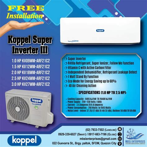 KOPPEL SUPER INVERTER SPLIT TYPE AIRCON WITH FREE INSTALLATION, TV ...