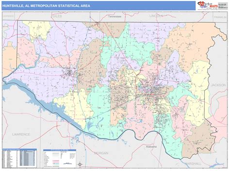 Huntsville, AL Metro Area Wall Map Color Cast Style by MarketMAPS - MapSales