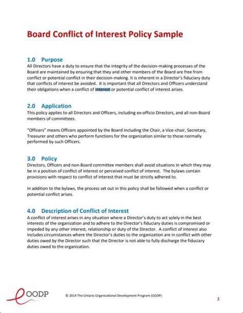 Conflict of Interest Policy Template: 11 Sample Examples for Use - Demplates | Policy template ...