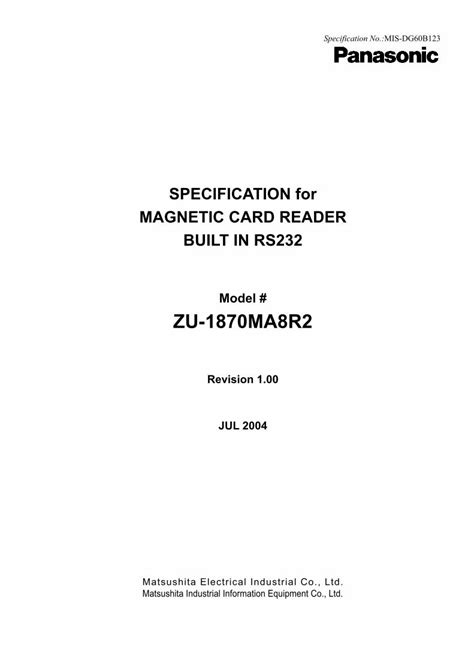 (PDF) SPECIFICATION for MAGNETIC CARD READER … Sheets/Panasonic Semiconductors ...