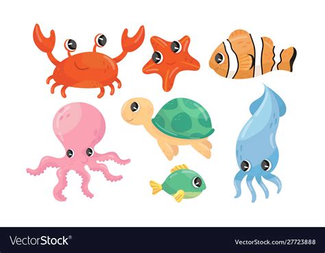 Funny sea animal characters set underwater Vector Image