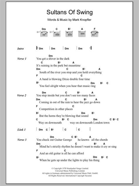 Sultans Of Swing by Dire Straits - Guitar Chords/Lyrics - Guitar Instructor