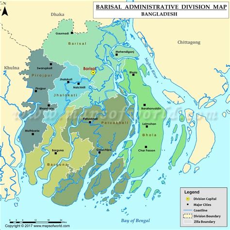 Barisal Map, Districts in Barisal Division of Bangladesh