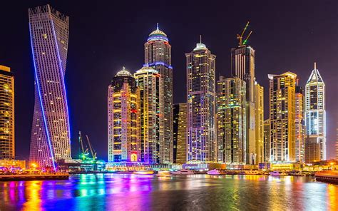 HD wallpaper: Dubai-city of skyscrapers, tall buildings, night light-port-yachts-Desktop ...