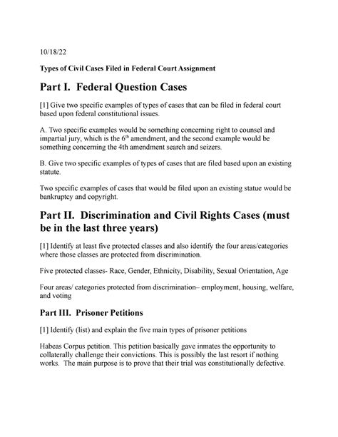 Types of Civil Cases Filed in Federal Court Assignment - 10/18/ Types of Civil Cases Filed in ...