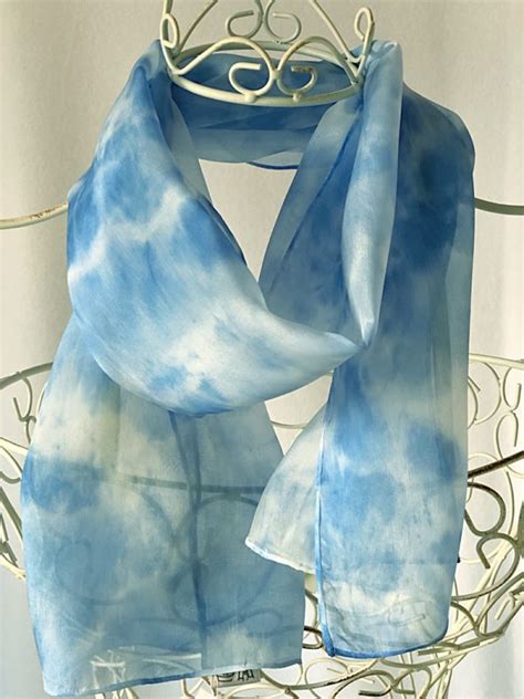 Long Pale Blue & White Silk Scarf, floaty crepe de chine – Art On Silk Accessories