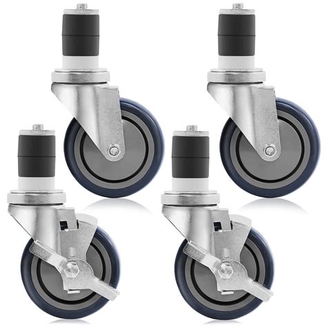 GRIDMANN 4 inch Caster Wheel Set for Commercial Kitchen Prep Tables, 2 Wheels with Brakes, 2 ...