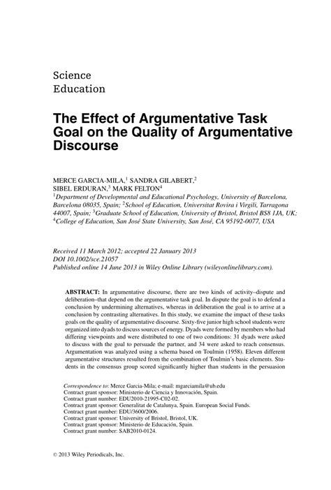 (PDF) The Effect of Argumentative Task Goal on the Quality of ...