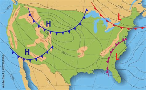 Plakat Weather forecast. Meteorological weather map of the United State ...