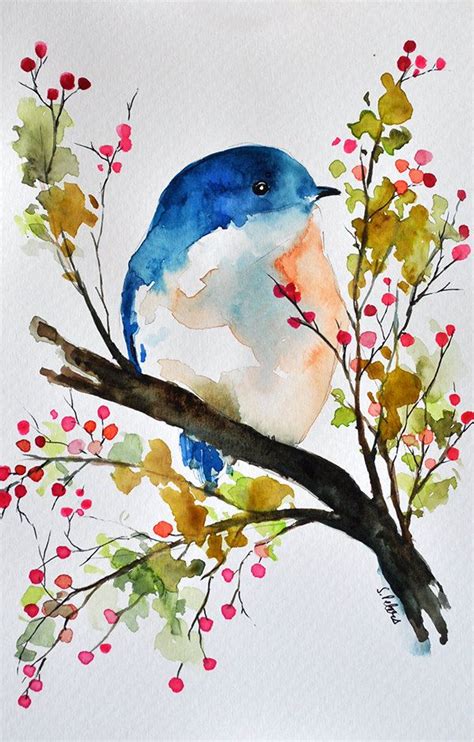 ORIGINAL Watercolor Painting, Bird in a spring tree, Bird art 6x9.5 Inch | Peinture oiseau ...