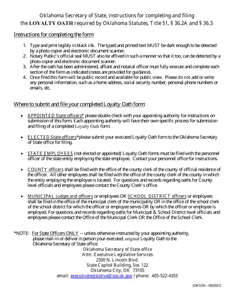 Oklahoma Loyalty Oath - Fill Out, Sign Online and Download PDF ...