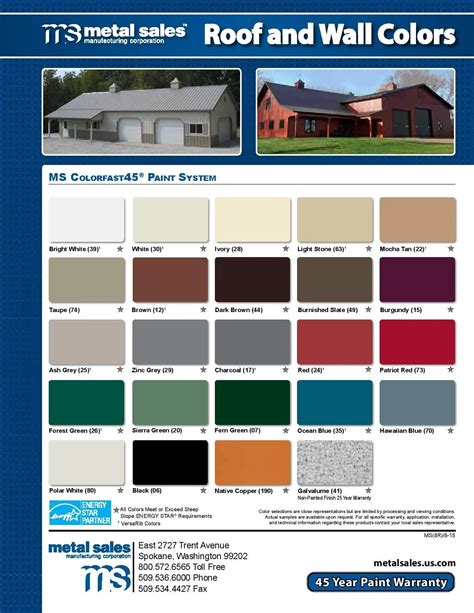 Steel Roofing Colors Chart