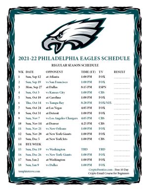 Printable 2021-2022 Philadelphia Eagles Schedule