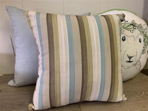 Blue Green Striped Pillow, Blue Green and Neutral Striped Pillow, Nursery Pillow, Striped Pillow ...