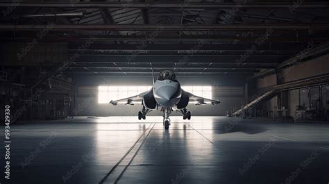 cool interior view 2 of a generic military fighter jet parked inside a military barracks 素材庫插圖 ...