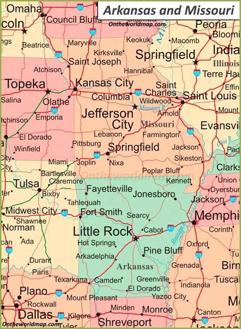 Map of Arkansas and Missouri - Ontheworldmap.com