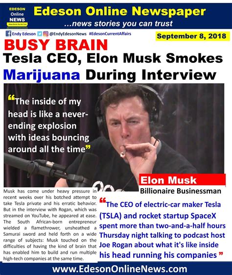 Edeson Online Newspaper: Tesla CEO, Billionaire Elon Musk Smokes ...