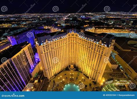 Aerial View Of Monte Carlo Hotel And Casino At Night, Las Vegas ...