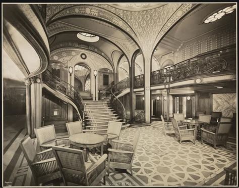 French Line, S.S. "Paris", First Class, Interior, Main Entrance from Grand Stairway. DATE:July ...