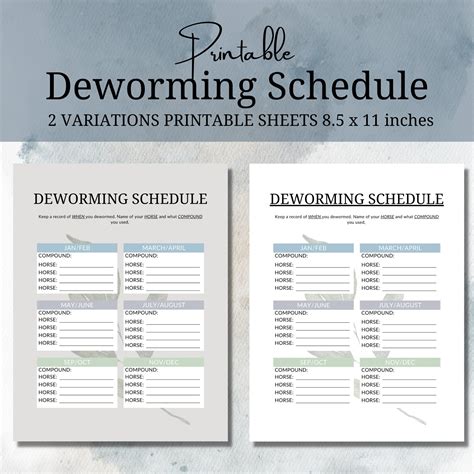 Horse Deworming Schedule Printable Horse Deworming Schedule - Etsy