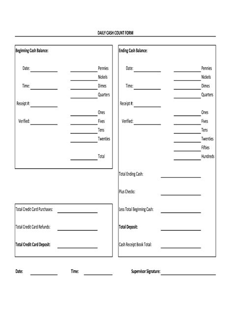 Printable Cash Drawer Count Sheet Template - Printable Word Searches