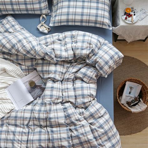 Blue Gingham Bedding Sets Soft Cotton Duvet Coverpillow Cases - Etsy