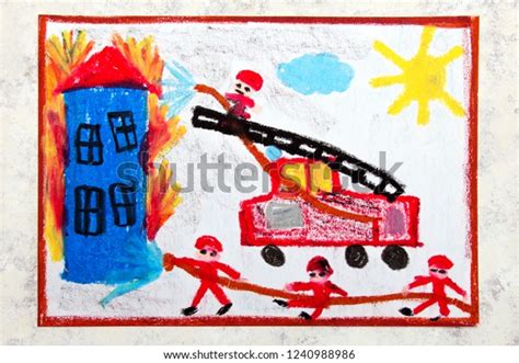 Colorful Hand Drawing Red Fire Truck Stock Photo 1240988986 | Shutterstock