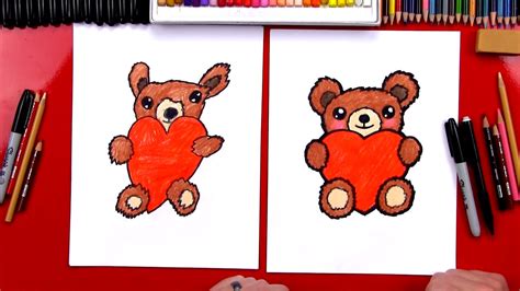 Art For Kids Hub! — How To Draw A Teddy Bear Hugging A Heart...