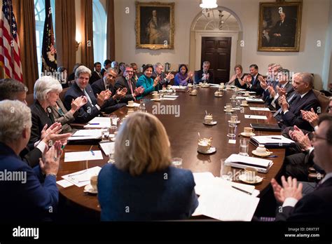 US President Barack Obama holds a Cabinet Meeting in the Cabinet Room ...