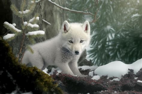 Premium Photo | A white wolf in the snow