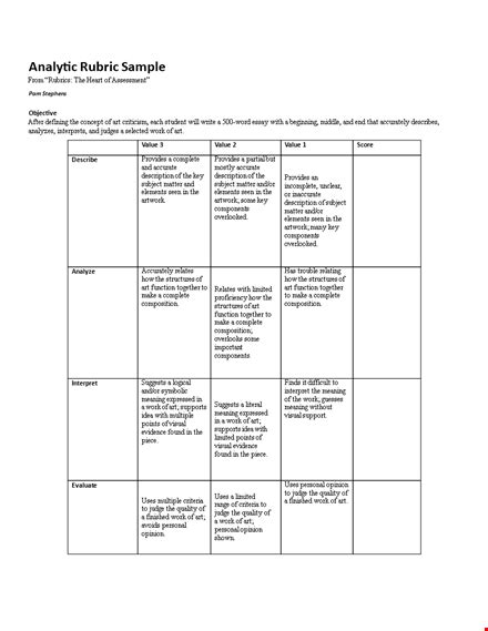 Analytic Rubric Template