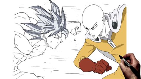 How To Draw Goku MUI vs Saitama | Step By Step | Dragon Punch Man - YouTube