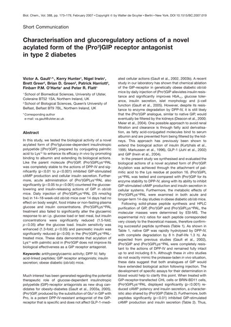 (PDF) Characterisation and glucoregulatory actions of a novel acylated ...