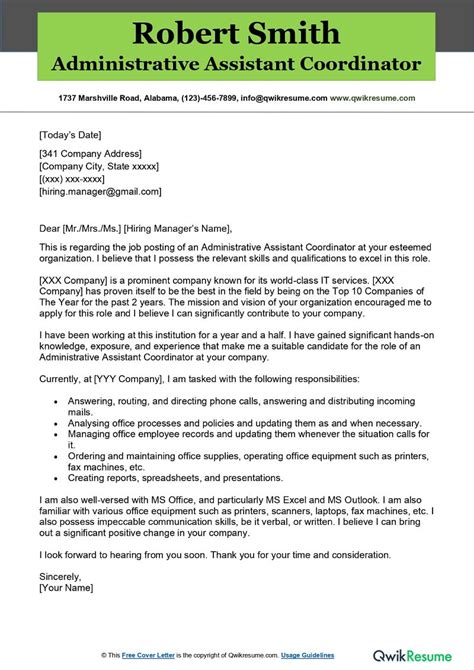 Office Coordinator Cover Letter Examples - QwikResume