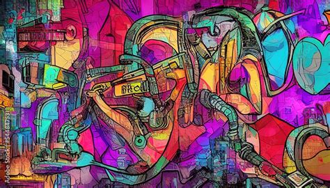 Heart romantique graffiti cyberpunk multicolor digital art style comics ...